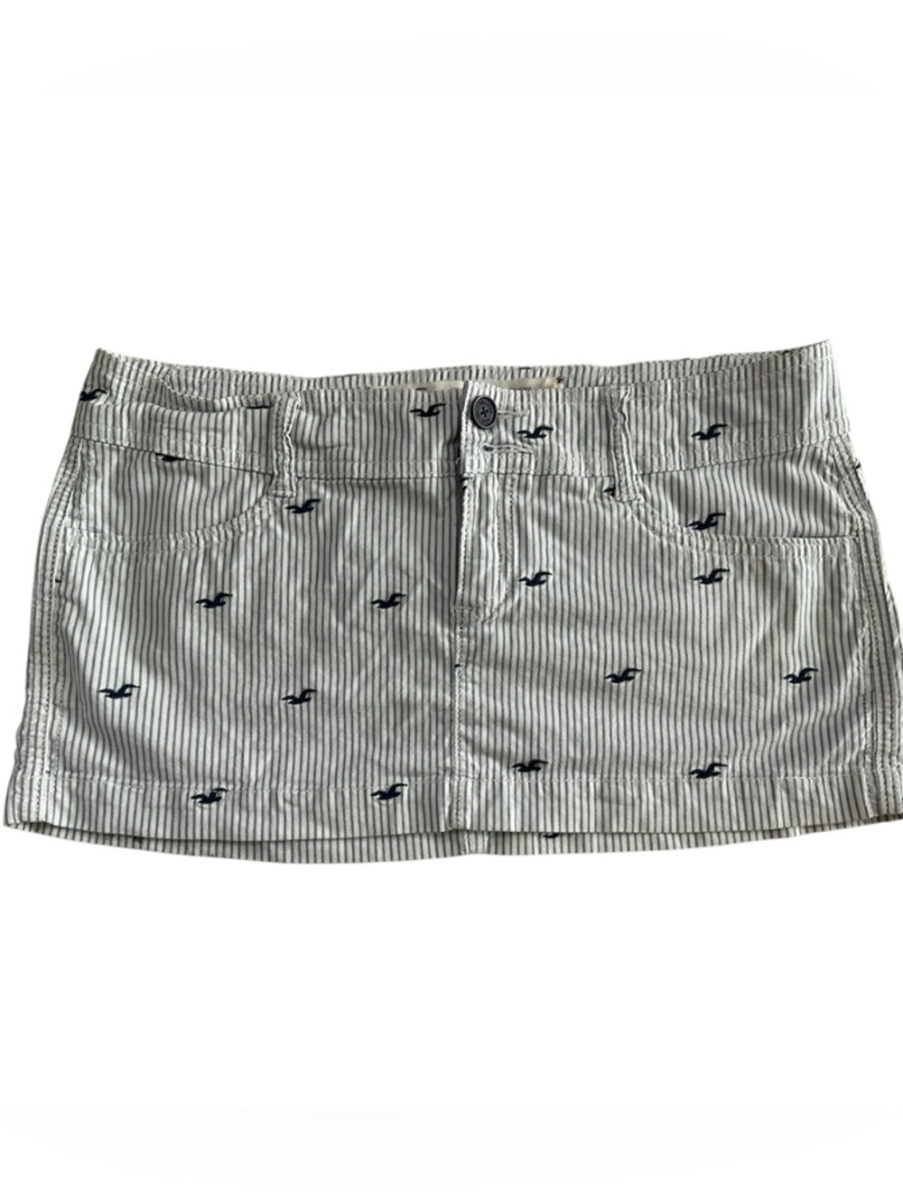 Vintage Hollister White Mini Skirt with Navy Pinstripes